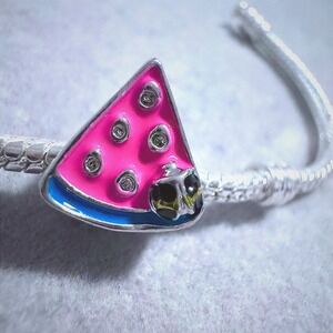 Watermelon Charm Bead Pink Enamel Silver Tone For Pandora Bracelet